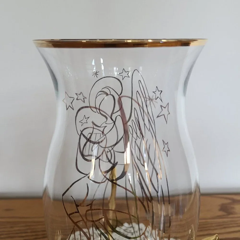 Partylite Versailles Stand Candle Holder With Golden Angel Hurricane Shade P7078